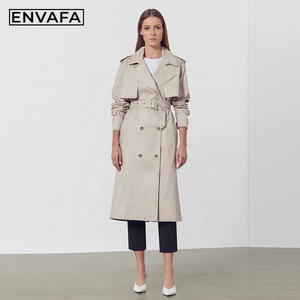 ENVAFA Abrigo Largo de Mujer, Estilo Minimalista, Doble Botonadura, Color Sólido, Cortavientos, Manga Larga, Ropa de Abrigo para Otoño - Product Image 1