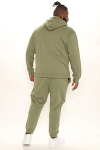Sweat-shirt à capuche vert olive pour homme, ensemble de survêtement à manches longues, couleur unie, vêtement décontracté avec poches latérales, coupe classique, style automne - Product Image 6