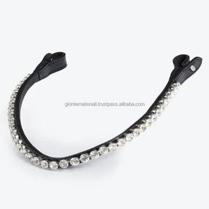 Elegante Hermosa Floral Cristales Redondos Piedras Diamante Bling Forma de Onda Negro Inglés Cuero ceja de caballo banda para brida - Product Image 5
