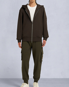Sudadera con Capucha y Cremallera para Hombre, Color Marrón, Transpirable, Corte Regular, Color Sólido, Algodón, Ropa Casual, Marca Privada, Personalizable OEM/ODM - Product Image 5
