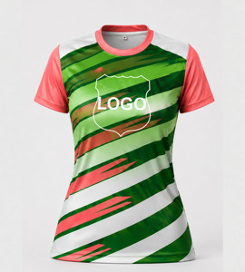 Camiseta de Mujer Sublimada, Cuello Redondo, Manga Corta, Secado Rápido, Corte Regular, Verde, Rojo, Blanco, con Logotipo Estampado, 100% Algodón Jersey, Talla 5XL - Product Image 1