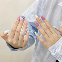 WUJI Acrylique Doigt Nail Design Moyen Amande Forme Doux Bleu Fantaisie Noyau Kaléidoscope Conte
