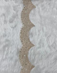 Artisan Hand Look Pearl Bead Mirror Work Scalloped Lace Trim Indian Ethnic <b>Kaftan</b> Saree Border Embroidered Sewing Decoration - Product Image 1