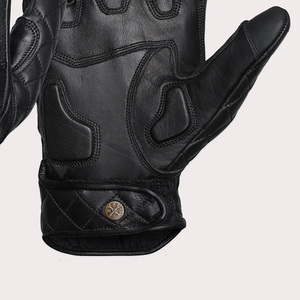 Black Leather Motorbike Racing Gloves Quilted Full Finger Riding Gloves Perforated Perforated <b>Grip</b> for Outdoor Sports - Product Image 2