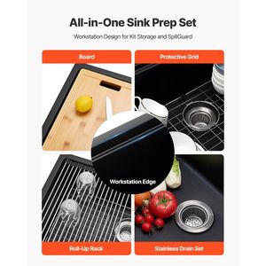 30-Inch Single Bowl Farmhouse <b>Kitchen</b> Sink Workstation Undermount Granite Drop-In with Multiple Accessories <b>for</b> the Home - Product Image 4