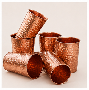 Premium Handcrafted Pure <b>Copper</b> Hammered Glass Set for Ayurvedic Health Benefits Eco-Friendly <b>Copper</b> Drinkware for Home - Product Image 3