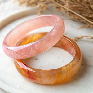 Bracelet jonc lisse et rond en résine, manchette de poignet translucide en acrylique, bijou de main rose ambre pour femme, accessoire en acétate marbré - Product Image 1
