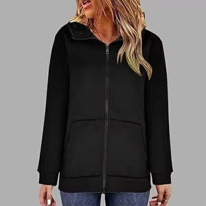 <b>Plus</b> <b>Size</b> Embroidered Hoodies Printed Fleece Long Sleeve Cotton Sweatshirt Drop Shoulder Long Drawstrings zip up Hoodies Women - Product Image 1