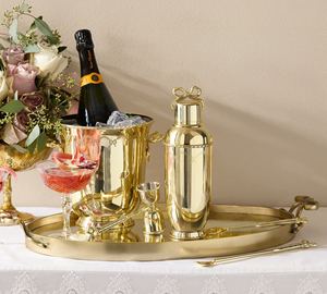 Bandeja de lujo ovalada dorada con espejo al por mayor, con asas de lazo, para servir en hoteles y restaurantes, elegante vajilla de tocador. - Product Image 5