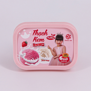 Ly nhựa PP dùng một lần hình chữ nhật tròn, có nắp, đựng sữa chua kem dâu tây 106g, có nhãn dán - Product Image 3