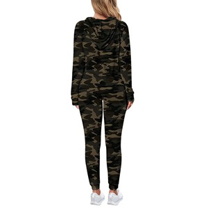 Women <b>Camouflage</b> Hooded <b>Tracksuit</b> Set Full Sleeve Elastic Waist Casual Autumn Wear With Side Pockets - Product Image 3