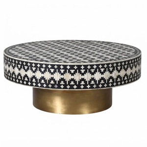 Table basse ronde moderne en résine géométrique avec incrustation d'os, motif rayé monochrome, pour salon et décoration d'hôtel, vente en gros sur mesure - Product Image 4