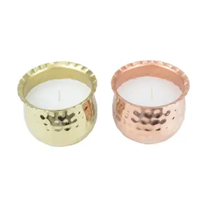 Ensemble de 2 pots à bougies dorés et cuivrés, pièces décoratives élégantes, récipient en métal doré martelé, diamètre 9 cm, hauteur 7,5 cm - Product Image 5