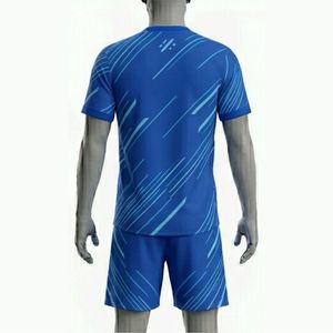 Custom Men <b>Soccer</b> Jersey Uniform Set Blue Striped V-Neck Wholesale Moisture Wicking Short Sleeve Football Kit All Seasons Adult - Product Image 2