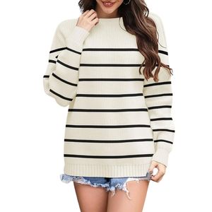 Custom Scoop Neck <b>Warm</b> Plus Size Sweaters Soft Knitted Long Sleeve Striped <b>Women</b> Crew Neck <b>Jumpers</b> - Product Image 4