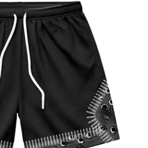 Pantalones Cortos Negros Personalizados de Malla con Diseño Gráfico Metálico, Transpirables, 100% Poliéster, Estilo Urbano, Cierre con Cordón Ajustable, Envío Rápido - Product Image 2