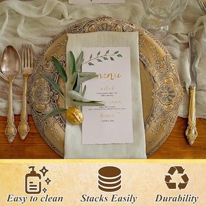 Assiette de présentation dorée gaufrée, vaisselle ronde haut de gamme pour la décoration d'événements de mariage de luxe - Product Image 3