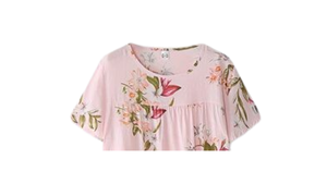 Ensemble de pyjama rose à fleurs pour femmes, manches courtes, col rond, 2 pièces, vêtements de nuit en coton, vêtements de détente décontractés d'été, taille élastique pleine longueur - Product Image 3