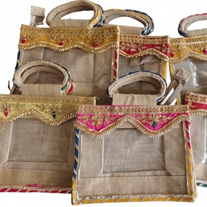 Bolsas de regalo para recuerdos de boda india, bolsas de yute con encaje Gota para Haldi, Sangeet, Mehndi, Baby Shower, recuerdos festivos para fiestas de boda - Product Image 1