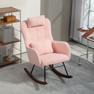 Sedia a dondolo rosa resistente per cameretta con schienale alto e poggiatesta, comoda poltrona per allattamento per soggiorno e camera da letto, cuscino lombare - Product Image 2