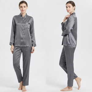 Women's Satin <b>Pajamas</b> Set Long Sleeve Mandarin Collar Full Length Satin Sleepwear <b>Suit</b> Women Nightwear Sexy Shirt <b>Pajama</b> Set - Product Image 2