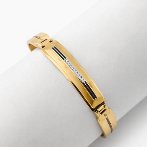 18ct Rose Gold Diamond Bar Link Bracelet for <b>Men</b> Modern Geometric Design with Black Enamel Inlay Luxury Gents Jewelry Wedding - Product Image 1
