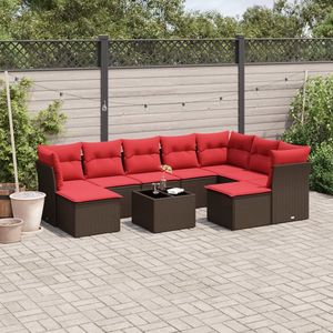 Set di divani da giardino in polyrattan marrone da 10 pezzi con cuscini, mobili da esterno resistenti - Product Image 1