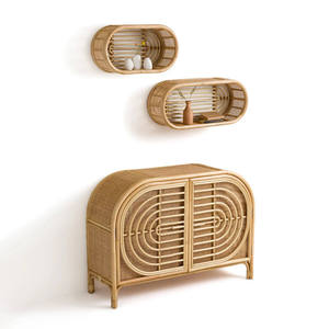 Vintage Oval Rattan <b>wall</b>-<b>mounted</b> <b>shelf</b> Capsule Bamboo Floating <b>Shelf</b> Cane Webbing Living Room Decorative Flower Pot Organizers - Product Image 2