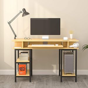 Scrivania per Studio e Computer Mecor 47'' con Vassoio Tastiera/Scaffali, Postazione di Lavoro per PC e Laptop in MDF per Casa, Ufficio e Hotel - Product Image 2