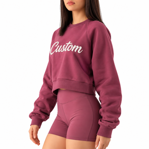 Sweat-shirt court personnalisé pour femme, col rond, manches régulières, en molleton, 100 % coton respirant, collection automne – Vente chaude - Product Image 2