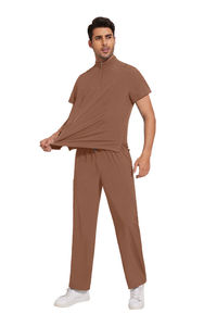 2026 Men Solid Color Eco-Friendly Summer Zipper Top Straight Pant Knitted Polyester Spandex Hospital Medical <b>Scrub</b> <b>Set</b> - Product Image 4
