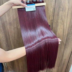 Cabello Humano Virgen de Color Borgoña, Liso, con Trama, Súper Doble Trama, Listo para Enviar - Product Image 2