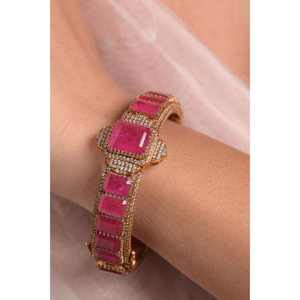 Joyería Tradicional de Plata de Ley 925 con Gema Rosa de Una Sola Línea para Mujer, Brazalete de Piedra de Nacimiento para Ella, Regalo Especial - Product Image 2