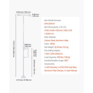 Barre d'appui de transfert au sol et au plafond avec poignée courbe antidérapante, capacité 300 lb, équipement de sécurité pour salle de bain, fixation par tension - Product Image 3