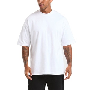 เสื้อยืดโอเวอร์ไซส์ผู้ชายไซส์ใหญ่ ผ้าฝ้าย 100% ระบายอากาศได้ดี ทอแบบพิเศษ มีโลโก้ด้านหน้า ทรงไหล่ตก  แบบเรียบ  ออกแบบได้ตามต้องการ สำหรับฤดูร้อน - Product Image 1