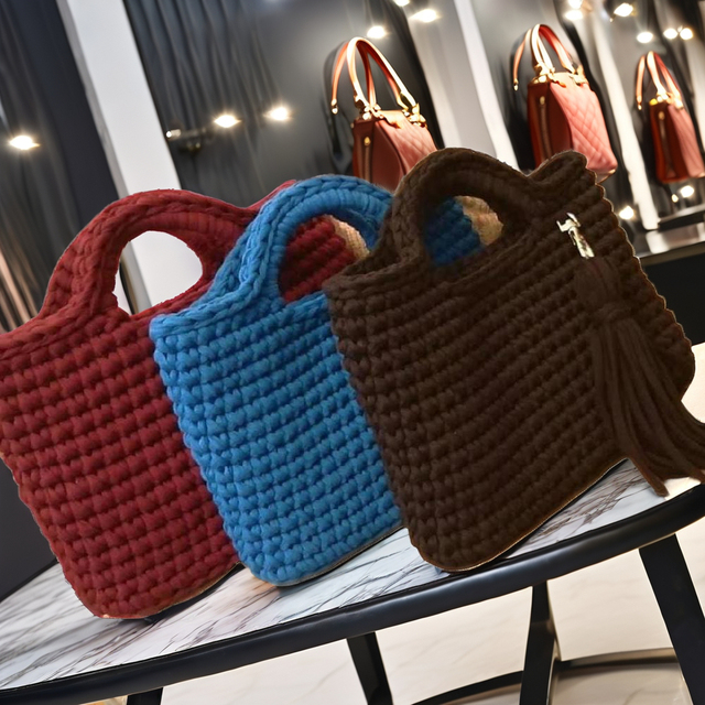 Crochet Bags Single Color Multicolor Bags Elegant Look Cotton T-Shirt Yarn Handmade Crochet Bags Customized Size