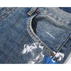 Jeans évasés pour hommes, personnalisés OEM, style patchwork vieilli, décontractés, respirants, écologiques, streetwear, workwear, blanc clair, taille élastique - Product Image 2