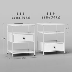 Set of 2 White LED-Light <b>Side</b> <b>Tables</b> with Charging Stations <b>Drawer</b> and Shelves for Living Room End <b>Tables</b> - Product Image 3