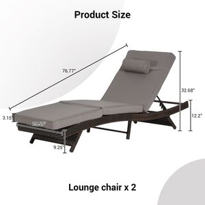 Ensemble de 2 chaises longues inclinables en osier pour jardin extérieur, 150 degrés, plage, piscine, bain de soleil pour longues chaises longues inclinables - Product Image 4