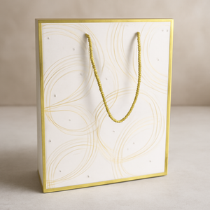 Elegant White Paper Gift Bag with Gold Abstract Swirl <b>Design</b> <b>and</b> Rope Handle Custom Logo <b>Packaging</b> for Wedding Retail or Events - Product Image 5
