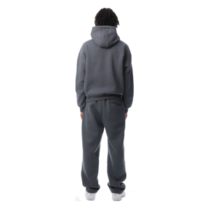 Ensemble de survêtement sportif pour homme, gris uni, à capuche, fermeture éclair intégrale, séchage rapide, coupe classique, en polyester, avec sweat-shirt et pantalon, col montant, pour l'automne - Product Image 3