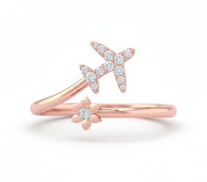 DEF Color VS VVS Clarity Round Lab Diamond Airplane Flower Open <b>Adjustable</b> <b>Ring</b> 18K Solid Gold Bypass Minimalist Statement <b>Ring</b> - Product Image 4