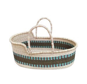 Panier à langer mural haut en jonc de mer rayé, tons terre, moderne, avec double anse en rotin pour enfant, vente en gros - Product Image 3