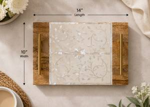 Bandeja de servir de madera con incrustaciones florales de nácar, organizador decorativo rectangular para mesa de desayuno con asas de metal - Product Image 6