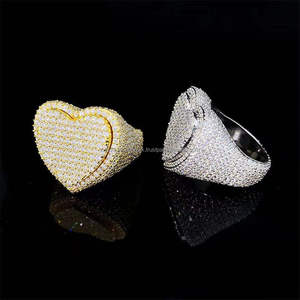 Heart Shape Moissanite <b>Cocktail</b> <b>Ring</b> 22K <b>Gold</b> Plated Pave Setting Luxury Unisex Party Jewelry - Product Image 1