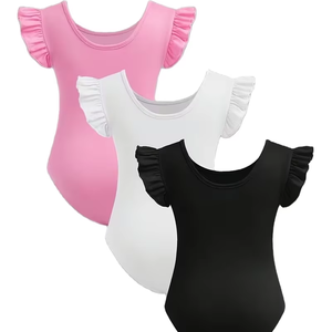 Maillot de gimnasia para niñas, ajustado, con volantes en las mangas, ropa deportiva, dulce y encantador maillot de ballet y gimnasia para niñas de Bangladesh - Product Image 1