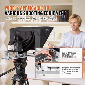 Teleprompter in Lega di Alluminio da 16 Pollici per Streaming Live, Angolo Regolabile a Pavimento, Controllo Remoto per YouTube Zoom Sup - Product Image 5