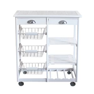 Carrello da Cucina e Sala da Pranzo YJ Bianco con 2 Cassetti, 3 Cestelli, 3 Ripiani e Ruote Girevoli, Spedizione Gratuita - Product Image 1