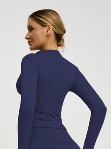 Wholesale 2026 Long Sleeve Windproof Yoga Top Elastic Waist Sport Wear Solid Color Women's <b>Workout</b> <b>Jacket</b> Polyester/Nylon Front - Product Image 2