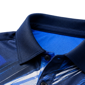Polo à manches courtes pour homme de haute qualité, imprimé géométrique bleu, personnalisé, séchage rapide, tricoté en polyester, style décontracté, sublimation - Product Image 5